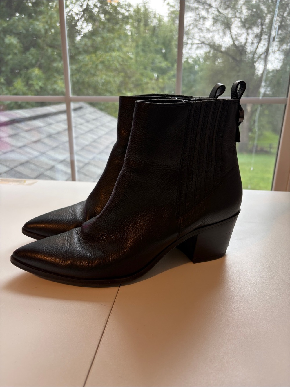 Franco Sarto Black Pointed-Toe Leather Ankle Booties